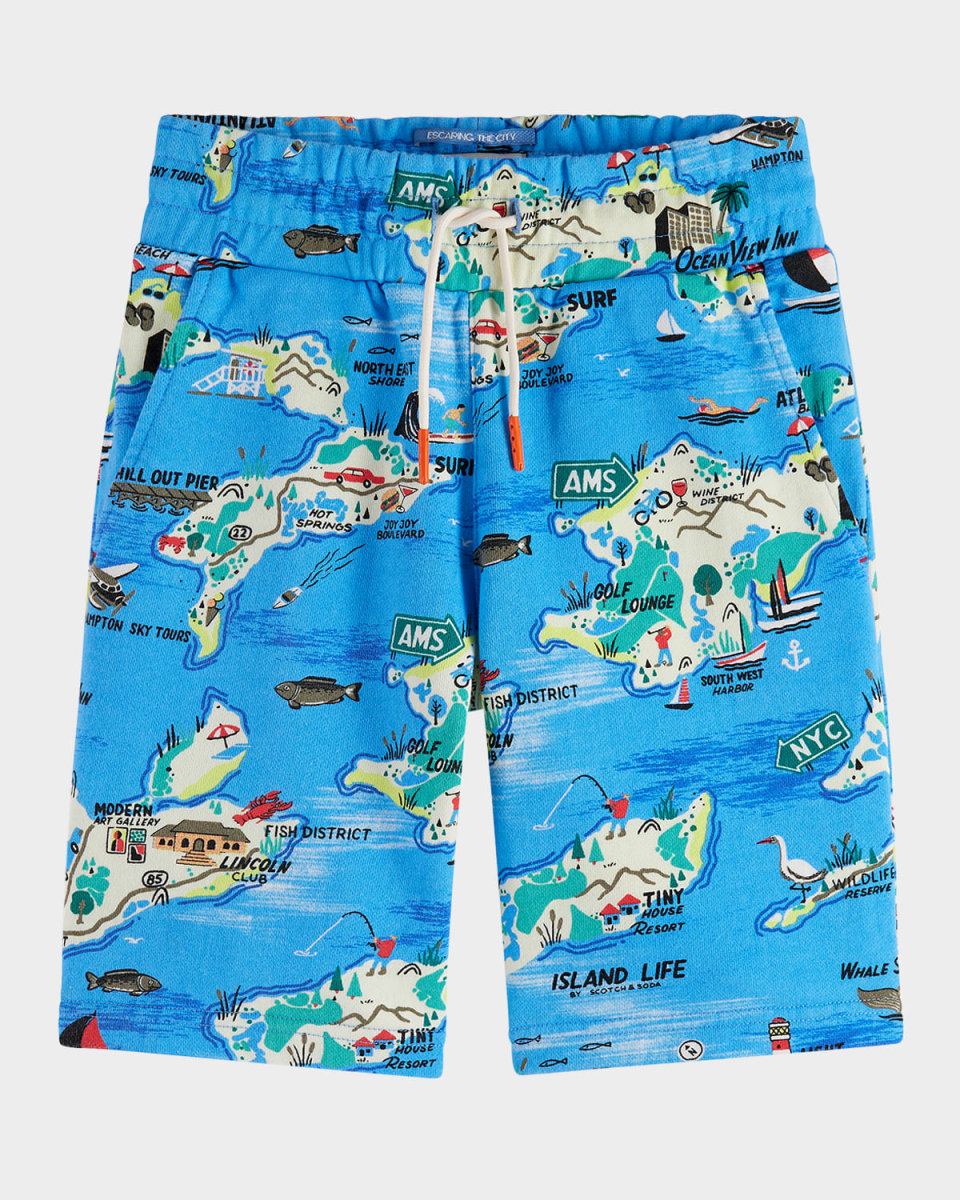 Boy's Map-Print Bermuda Shorts, Size 4-12